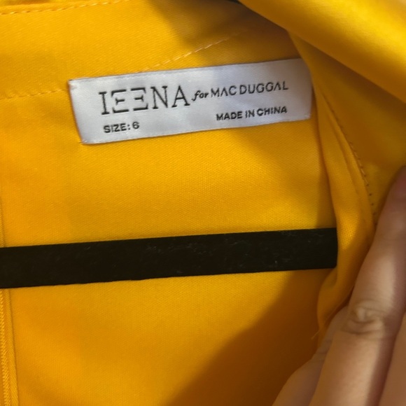 Mac Duggal Satin Lapel Puff Sleeve Tea Length Dress - Picture 6 of 8